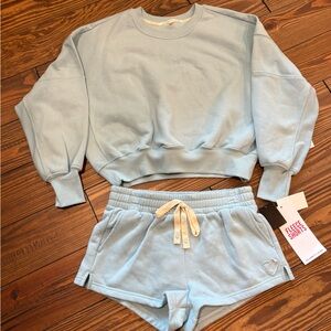Celebrity Pink Light Blue Fleece Sweatshirt and Shorts Set